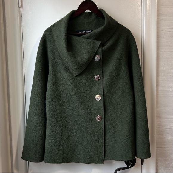New Susan Saville Boiled Wool Louisa Jacket Green - Picture 1 of 11